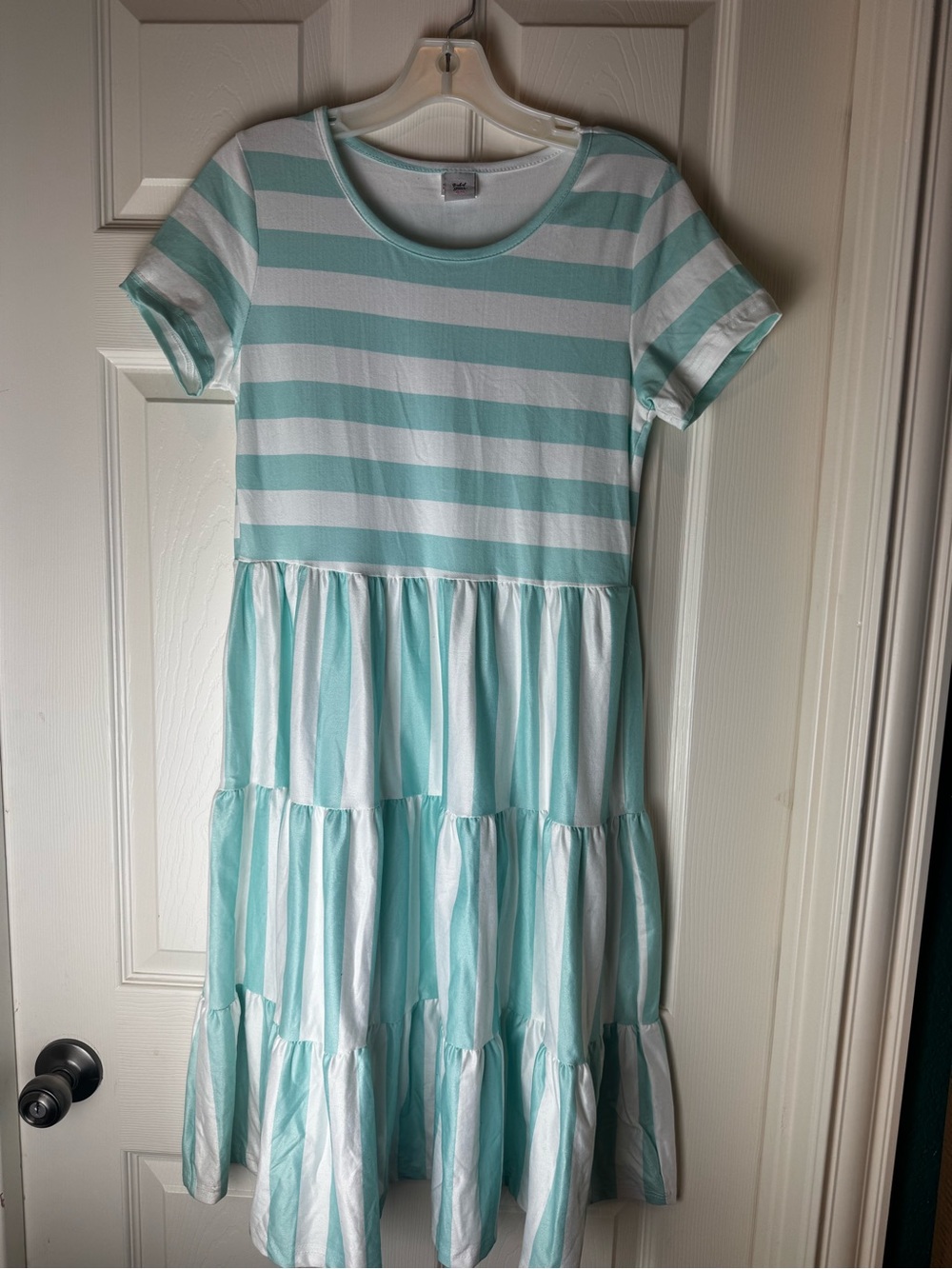 Dash of glitter Mint and White Striped Tiered Dress